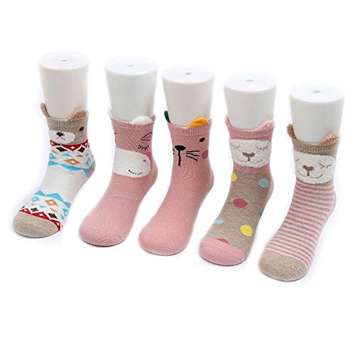 EIAY Shop Kids Boys Girls Cotton Crew Socks Cute Animals 1-12 Year Olds (1-3 Years, Pink/Cats)