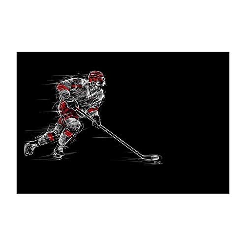 Affiche sport hockey sur glace toile noire décoration salon sans cadre 50x75cm art abstrait