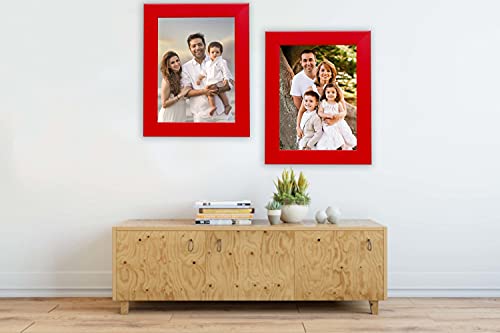 Image of Photo frame 10x14 Inch set of 2 Red Color flexiable Glass (acrylic) & synthetic wood customized Modern Collage Photo Frames for Wall Hanging