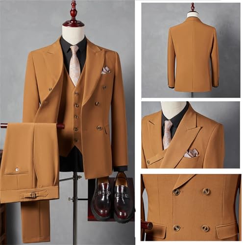 Men Corduroy Double Breasted Gun Lapel 3 Piece Party Casual Wedding Outfit Full Suit3