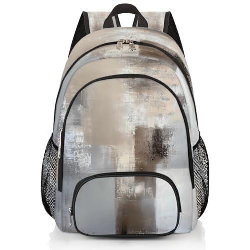 Mexpekil Mochila escolar de pintura moderna abstracta gris, mochila escolar grande para niñas y niños, mochila impermeable para laptop, para mujeres y hombres, mochila ligera para senderismo, viajes
