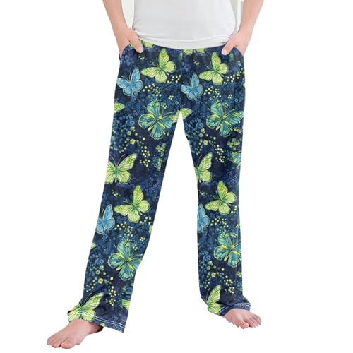 Butterfly Long Pajama Pants Elastic Waist PJ Bottoms with Pockets S A110487
