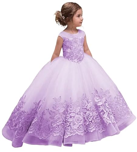 Tulle Flower Girl Dresses Long Puffy Layered Formal Ball Gown with Bow Princess Embroidery First Communion Dress