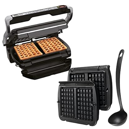Tefal OptiGrill+ elektrischer Kontaktgrill + XA7238 Waffelplatten, Schöpkelle XA7258 Snacking & Baking Backschale, 6… – Bild 6
