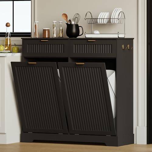 2 x 13 Gallons Double Tilt Out Trash Can Cabinet, Trash Cabinet, Black