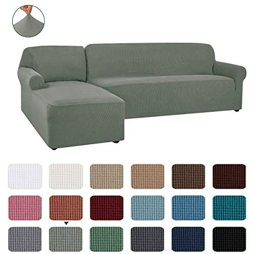 CHUN YI 2 Pieces L-Shaped Left Chaise Jacquard Polyester Stretch Fabric Sectional Sofa