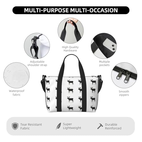 Laptop Tote Bag for Women Work - Cool Elk Black Print Weekender Overnight Bags for Women Travel, Gym Duffle Bag for Men, Personal Item Crossbody Travel Bags for Men Carry On3