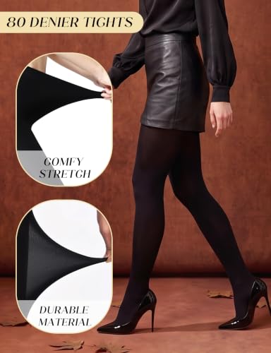 Image of Buauty 80D Black Tights for Women,Opaque Tights Soft, High Waist Soft Nylon Pantyhose