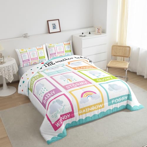 Image of Feelyou Kids Educational Comforter Set Toddler Size, Weather Duvet Insert Learning Bedding Set Boys Girls Kindergarten Teens Bedroom Decor Bed Set 2Pcs