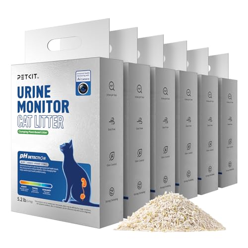 PETKIT Lettiera Botanica per Gatti con Monitoraggio PH Urinario AI, Naturale, Scioglibile, Agglomerante Rapido, Eliminazione Odori, Antipolvere, 14.4kg (6 Borse)