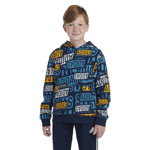 adidas boys Active Sport Athletic Pullover Hooded Sweatshirt, Collegiate Navy with Pulse Aqua, X-Large3