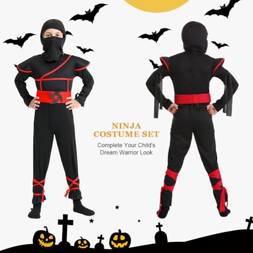 AOOWU Red Ninja Fighter Costume, Kids Unisex Ninja Cosplay Costume with Accessories, Halloween & Christmas Costume - Image 4