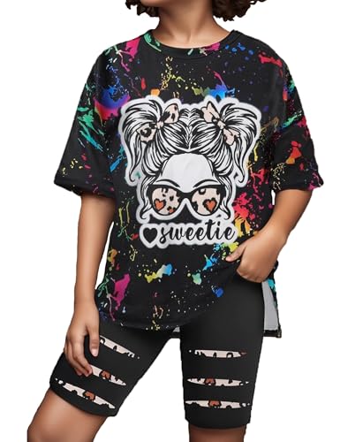 Image of Girls Clothes Short Sleeve Tie Dye Top Shorts and Pants 2PCS Girls Summer Outfits Size 6-16