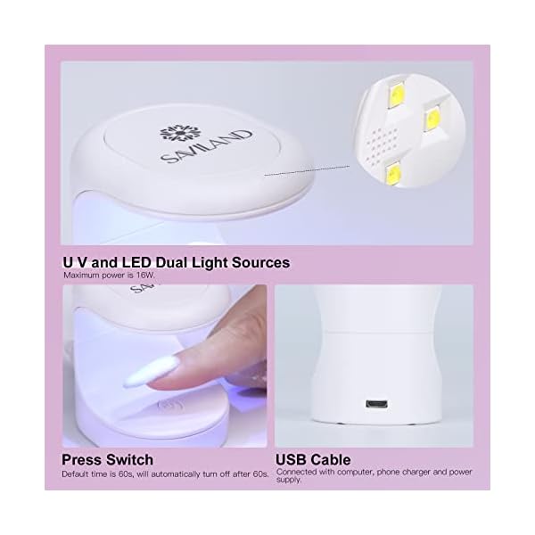 Saviland Mini U V Lampe Für Nägel – 16W U V/LED Nagellampe Nageltrockner U V Lampe Nägel für Gel Nagellack, Poly-Builder… – Bild 4