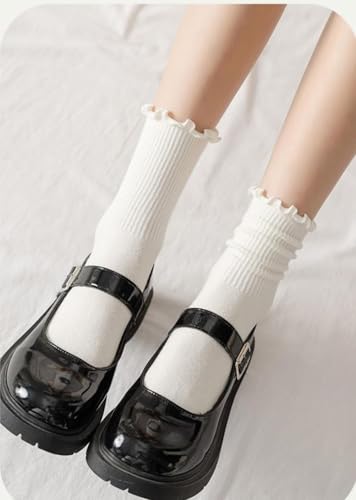 Image of Women Girls Ruffle Cute Frilly Socks Turn-Cuff Ankle Crew Casual Socks