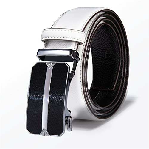 White Men Leather Belt Male Black Automatic Buckle Cowhide Leather Men Belt (Color : A Size : 120 cm)