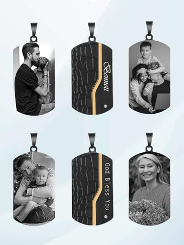PiercingJak Personalisierte Dog Tag Halskette Foto Text Beidseitig Gravur Edelstahl Hundemarke Kette Memorial Anhänger Erinnerung Schmuck Individuelle Geschenke für Herren Frauen, Steinoptik
