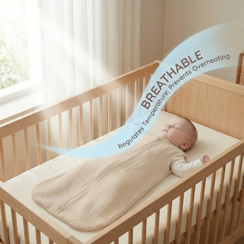 Image of BSTOPPT 2 Pack Baby Sleep Sack 0-6 Months 100% Organic Cotton Muslin Baby Sleeping Bag 2-Way Zipper Wearable Blankets TOG 0.3 (Beige & Khaki, Small)