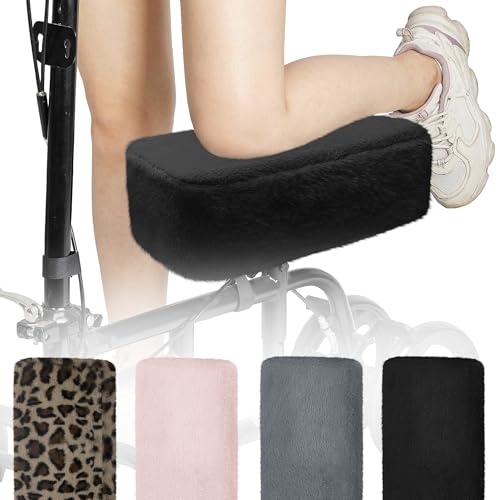 SPRING SEAON Knee Scooter Pad Cover - Soft Fluffy Plush Memory Foam Pad 2 Inch Thick Comfort Padding Machine Washable Suitable for Knee Walker Accessories Universal Fit(Black)