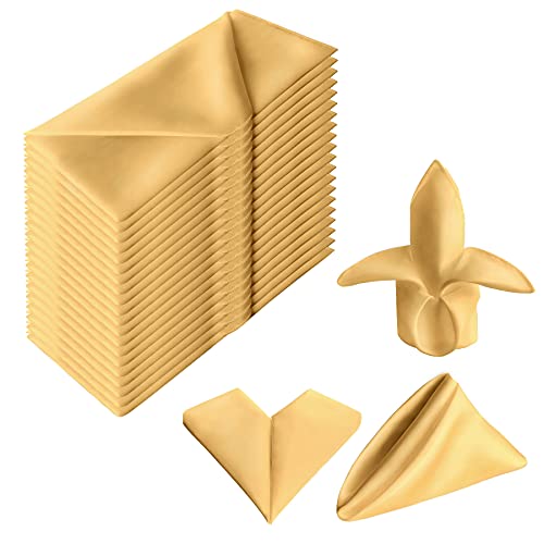 20 Stück Stoffservietten, 50,8 x 50,8 cm, quadratische Satin-Servietten mit gesäumten Kanten, waschbare Stoffservietten für Partys, Hochzeiten, Urlaub, Abendessen, Dekoration (Gold, 50,8 x 50,8 cm) Cover