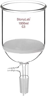 StonyLab Borosilicate Glass Buchner Filtering Funnel with Fine Frit(G3), 113mm Inner-Diameter, 110mm Depth, with 24/40 Standard Taper Inner Joint and Vacuum Serrated Tubulation (1000ml)