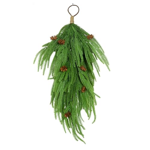 24" Upside Down Pine Christmas Wreath with Pinecones for Front Door Decor (Green) - image 1