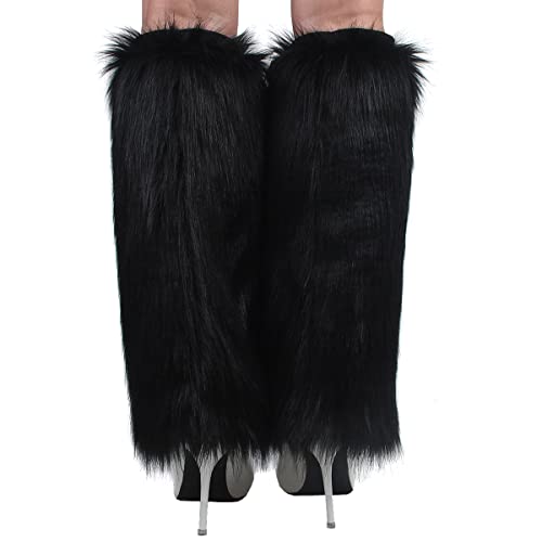 Womens Fluffy Faux Fur Leg Warmers Cozy Fuzzy Long Boot Cuffs Covers2