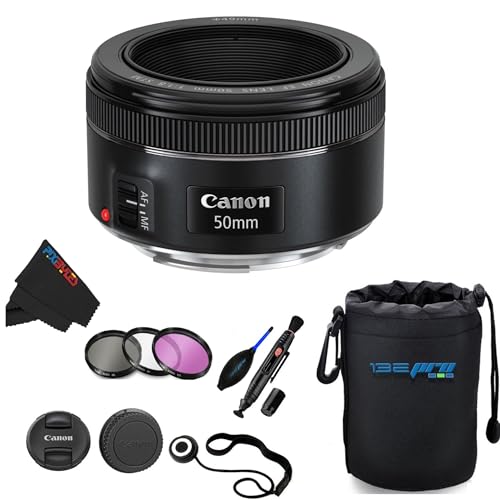 Canon EF 50mm f/1.8 STM Lens (Renewed) (Lens w/PIXIBYTES Travel Accessories Bundle)