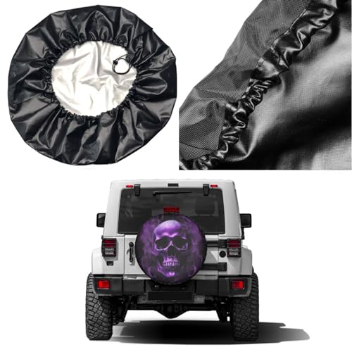 Image of Purple Skull Printed Spare Tire Cover Dust-Proof Wheel Tire Cover Fit Trailer, RV, SUV and Many Vehicle 15 Inch