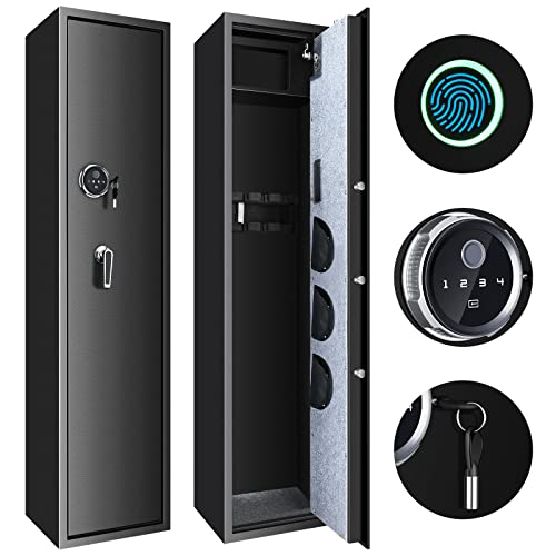 Biometric Gun Safe Rifle, Large Gun Safes for Home Rifle and Pistols, Quick Access Gun Safes for Rifles and Shotguns Storage 5 Gun (with/Without Scope) with Pistol Safe, 3 Separate Handgun Pouch