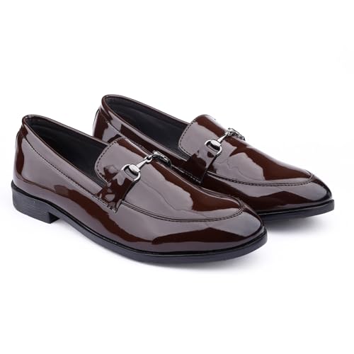 Global rich Mens Patent Leather Material Brown Buckle Formal and Mocassion Shoes-Brown-8 (B0D6W84T1Z) Amazon Price History, Amazon Price Tracker