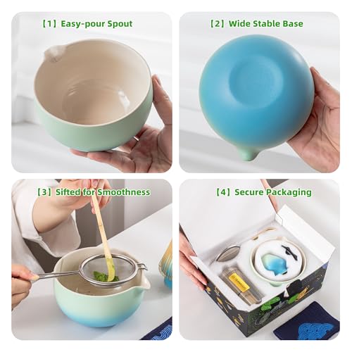 TEANAGOO Matcha Whisk Set Blue,Ceremony Matcha Set,Matcha Kit Grident Blue,Matcha Tea Set for Making Breakfast/Latte,Matcha Whisk Set and Bowl with All Accessories,Gift for Matcha Lover