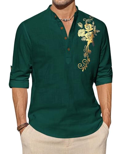 Image of Zombom Men's Cotton Polyester Blend Mandarin Collar Self One Design Printed Full Sleeve Casual Short Kurta