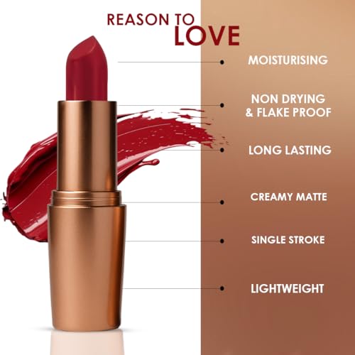 Image of One Wish Creamy Matte Lipstick Long Lasting for Women - Too Red to Handle Shade 18 | Full Coverage | Creamy Formula | No Flaky Lips | No Dryness| High-Pigment | SPF | Vitamin E, Almond Oil & Shea Butter for Moisturising Lip | 8 Hrs Lasting | Smooth Finish | 3.8 gm