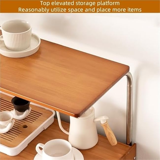 4-Tier Small Bamboo Kitchen Pantry Sideboard with Door Kitchen Countertop Organizer Freestanding Storage Cabinet for Spice Seasoning Bottles Dishes Bowls Elegant(Brown)