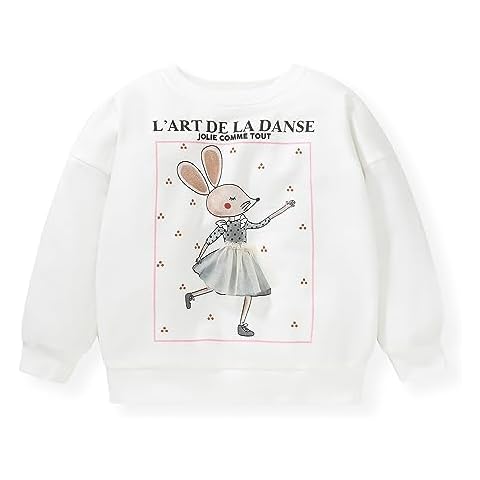 Ysoea Little Girls Animal Printing Sweatshirt Kids Fall Casual Graphic Pullover Tops Bear Butterfly Embroider Printed Hoodie White Cover
