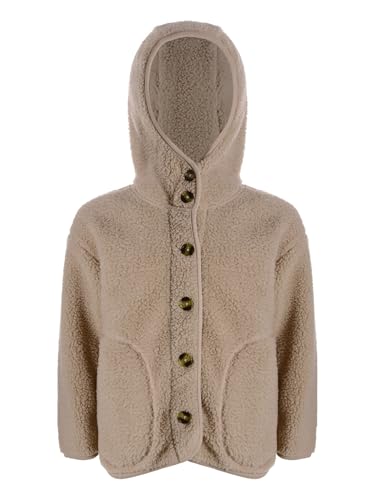 Kids Girls Thermal Hoodie Jackets Polar Fleece Long Sleeve Button Overcoat with Pockets Winter Thick Outerwear