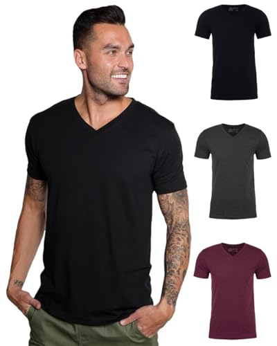 INTO THE AM Premium V Neck T Shirts for Men - Modern Fitted Tees S - 2XL Vneck Undershirts