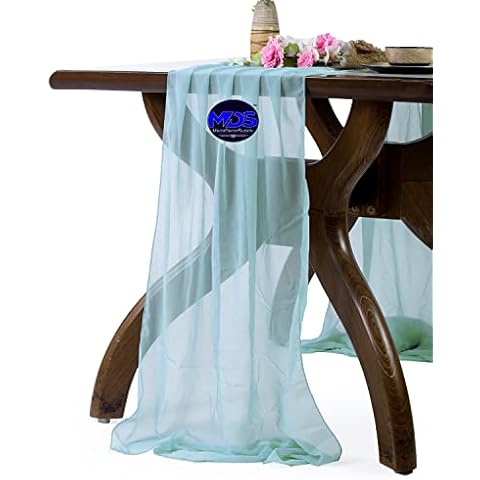 MDS Pack of 5 Wedding 27 x 120 inch Chiffon Table Runner for Wedding Banquet Decor for 50Ft Table Runners - Dusty Blue Cover
