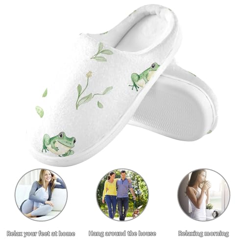 JUNZAN Sweet Frog White Mens House Cotton Slipper Breathable Memory Foam Travel Slippers for Hotel Funny Presents 6-73