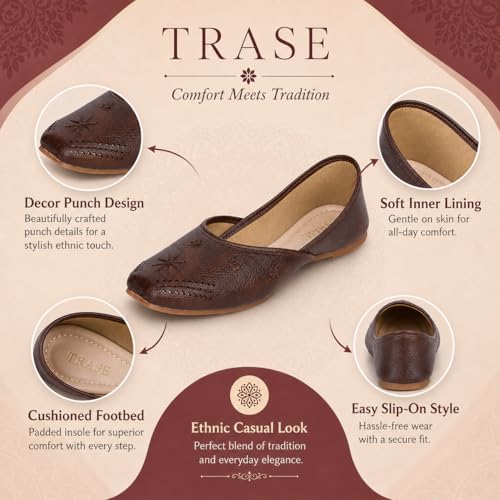 Image of TRASE Traditional Jutti for Women & Girls | Flat Sole, Soft Lining, Cushion Footbed | Comfortable Ethnic Footwear for Festive, Wedding & Casual Wear