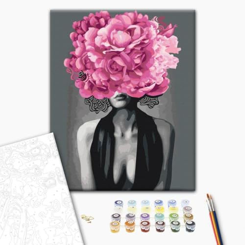 murando Pintura por Números Cuadros de Colorear por Números Kit para Pintar en Lienzo con Marco DIY Bricolaje Adultos Niños Decoracion de Pared Regalos - Mujer con flores 50x40 - DIY - n-A-1048-d-a