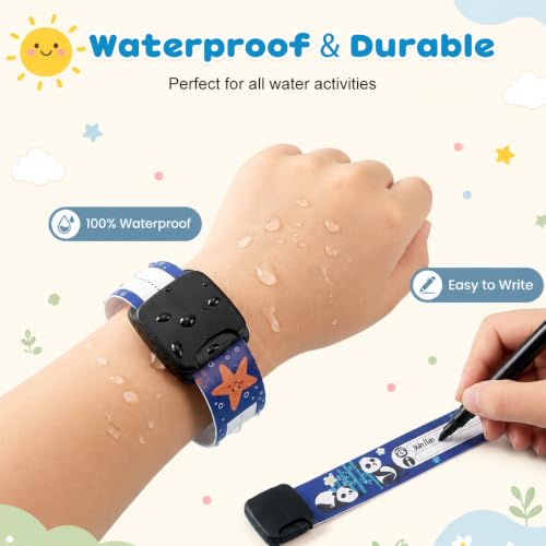 Image of Climberty Kids Safety ID Wristband - 12 Pack Waterproof PVC Wristband, Write-on Wristband Anti-Lost Identification Wristband with Buckle for Travel, Outing, Group Activity, 19.2cm x 2.15cm