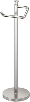 Gatco 1435SN Freestanding Toilet Paper Holder, 23.68 H, Satin Nickel Toilet Tissue Roll Holder Stand With Weighted and Padded Base For Bathroom