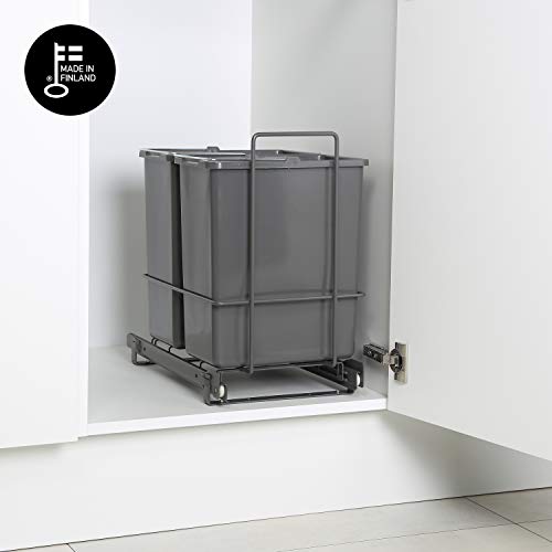 LM 62/2 Einbau Mülleimer ausziehbar mit 2x10L Abfalleimer Korbauszug Anthrazit 25,8x41,4x39,5 cm - anthrazitfarbenes Duo Mülltrennsystem für die Küche Unterschrank – Bild 3