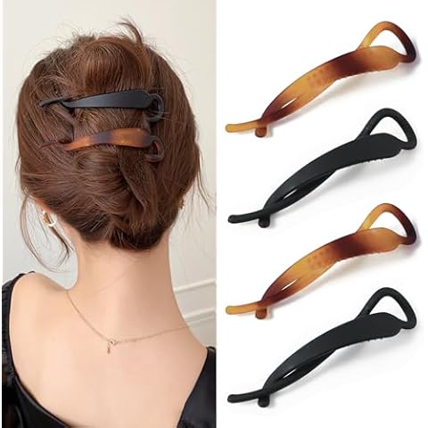 French Acrylic Flat Hair Clips for Women - Banana Hair Claw Clips for Thin, All Hair Types and Styling (Pack of 4) Cover