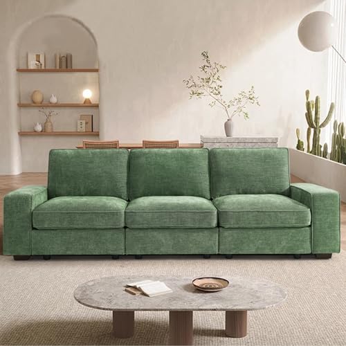 Image of TEKAMON 100 inch Modular Sofa with Seats Storage, Comfy 3-Seater Chenille Fabric Couch for Living Room, Office, Apart W /Deep Seat, USB Charging, Upholstered Couch with Removable Cover(Green)