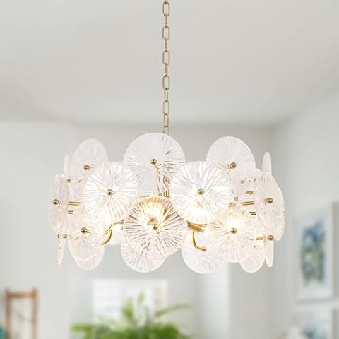 Modern Gold Crystal Chandelier, 9-Light Luxury Cloud Drum Chandeliers, 24" Cloud Glass Pendant Lighting Fixture for Foyer Entryway Kitchen Hallway Dining Room Cover