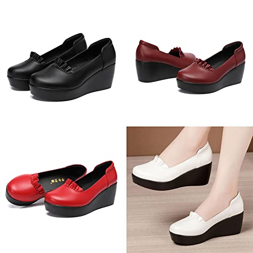 BlackeEight Women's Slip On Wedge Platform Dress Pumps,Lightweight Comfort Closed Toe Orthopedic Wedding Party Leather Shoes3