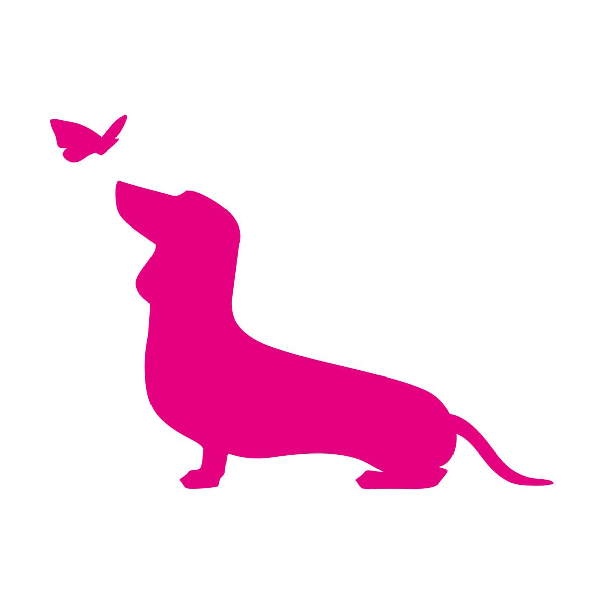 Vinyl Wall Stickers Pet Grooming Logo Dog Dachshund with Butterfly 36x49.5cm Do not Damage the wall Surface Small Rosered